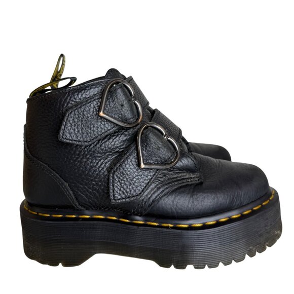 Dr. Martens Devon Heart Leather Boots US 5 Black Pebbled Finish Chunky Platform - Picture 1 of 8